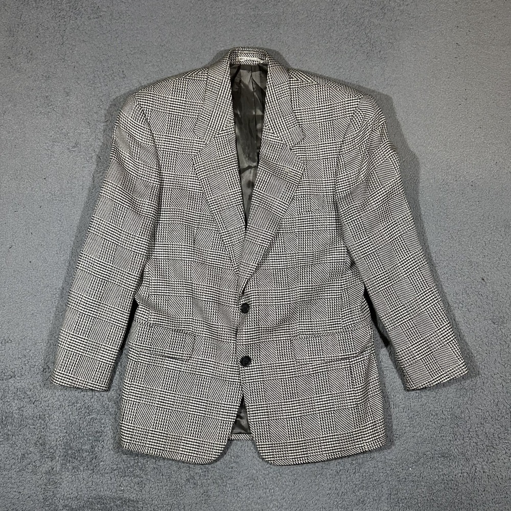 Vintage BOSS Hugo Boss Corleone Silk-Wool Glen Plaid Blazer 38R Black White